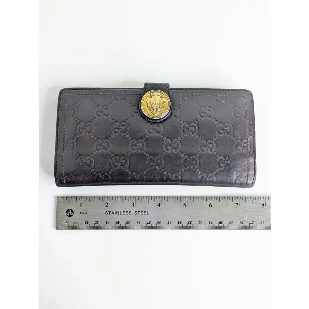 Gucci Guccissima Hysteria Continental Wallet Brown Leather GG Logo Bifold Snap